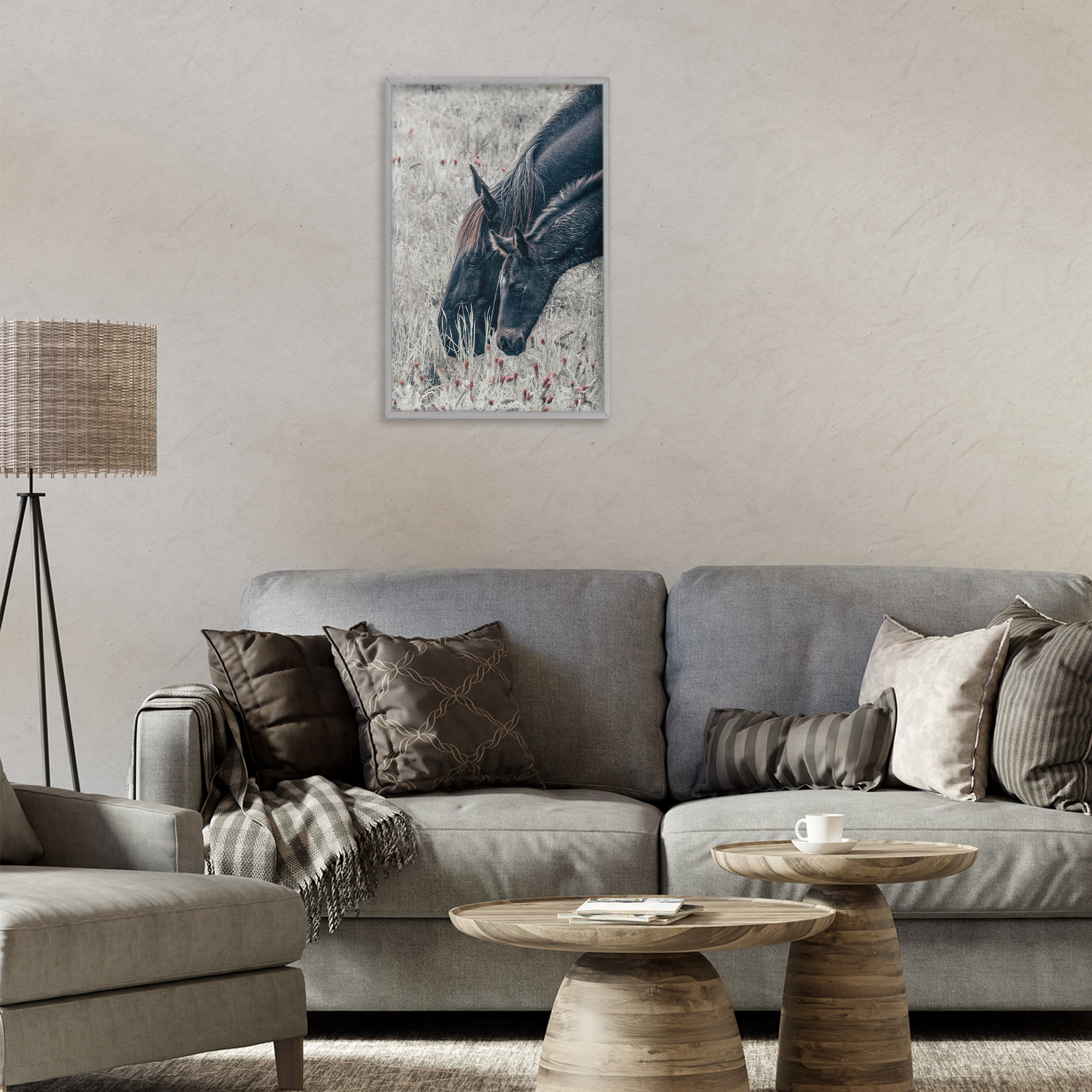 Stupell Industries New Graze Horses in Meadow Gray Framed Giclee Art, design by Nathan Larson