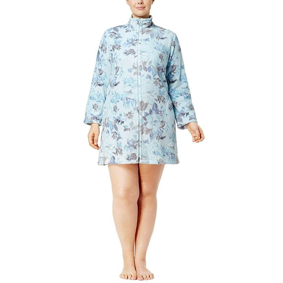 Miss Elaine Womens Sleepwear Plus Size Fleece Floral Print Short Robe;1X