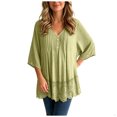 thumbnail image 4 of QGJZVUNL Flowy V Neck T Shirts for Women Fall Clothes Casual Long Sleeve Blouses Business Work Tops Size S, 4 of 8