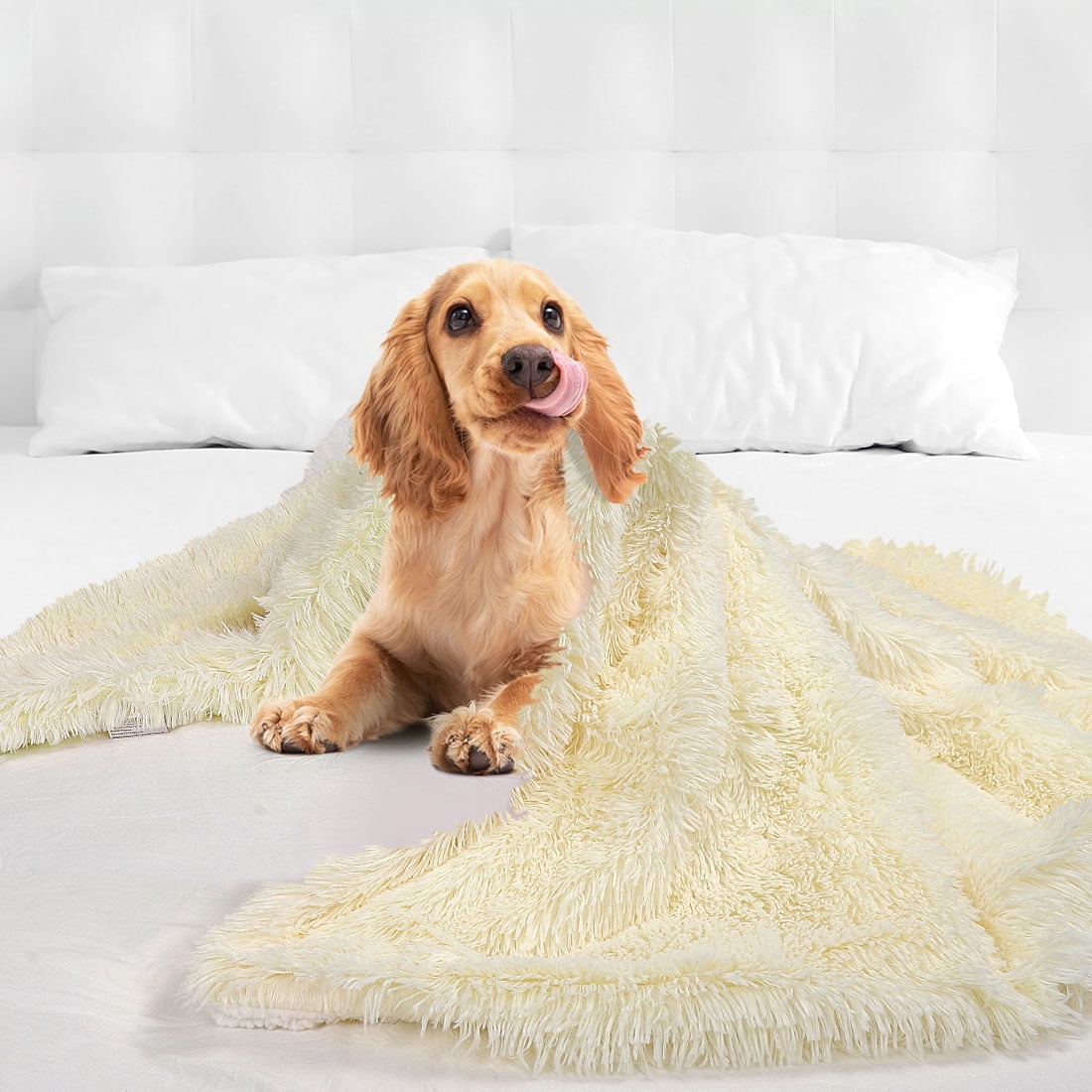 Unique Bargains Shaggy Faux Fur Soft Sherpa Blanket Beige Queen(90" x 90")
