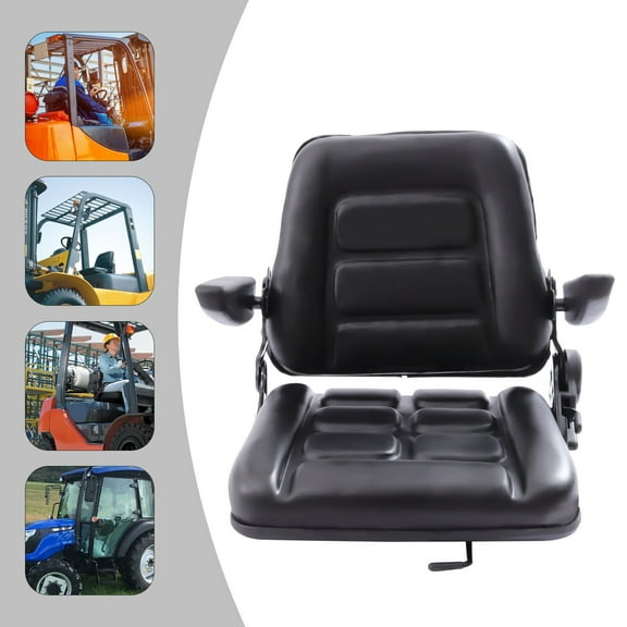 Universal Forklift Seat with Armrest, Fordable Tractor Seat with 175° Adjustable Back Angle Fits Excavator Forklift, Tractor, Skid Loader, Backhoe Dozer Telehandler, Heavy Mechanical Seat