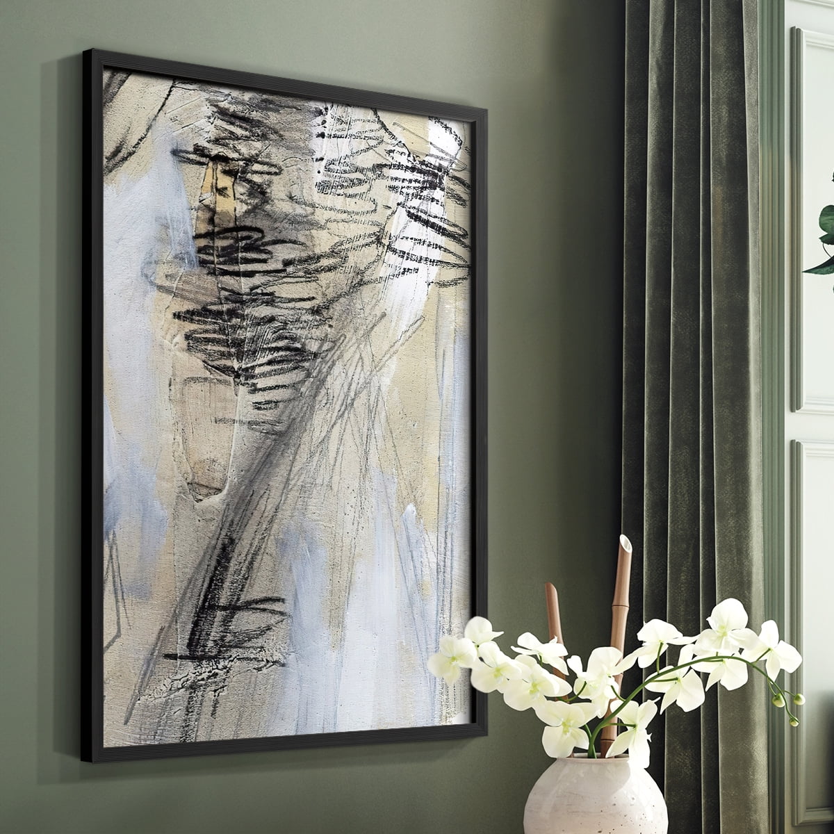 Masked Notes V Framed Print in Black Solid Wood Framed Print No Nail Hanging