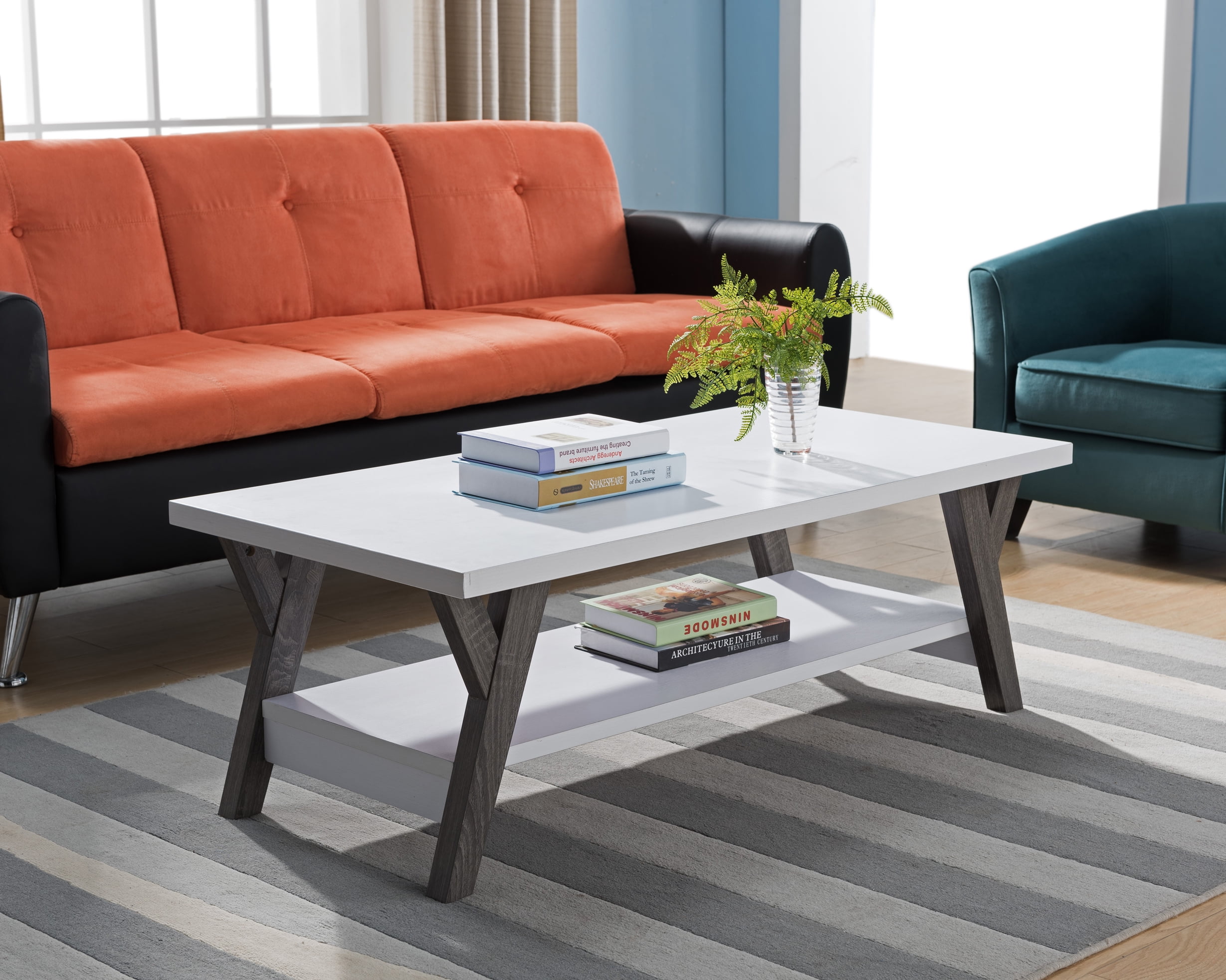 Smart Home Modern Two Tone Coffee Table with Lower Shelf finished in