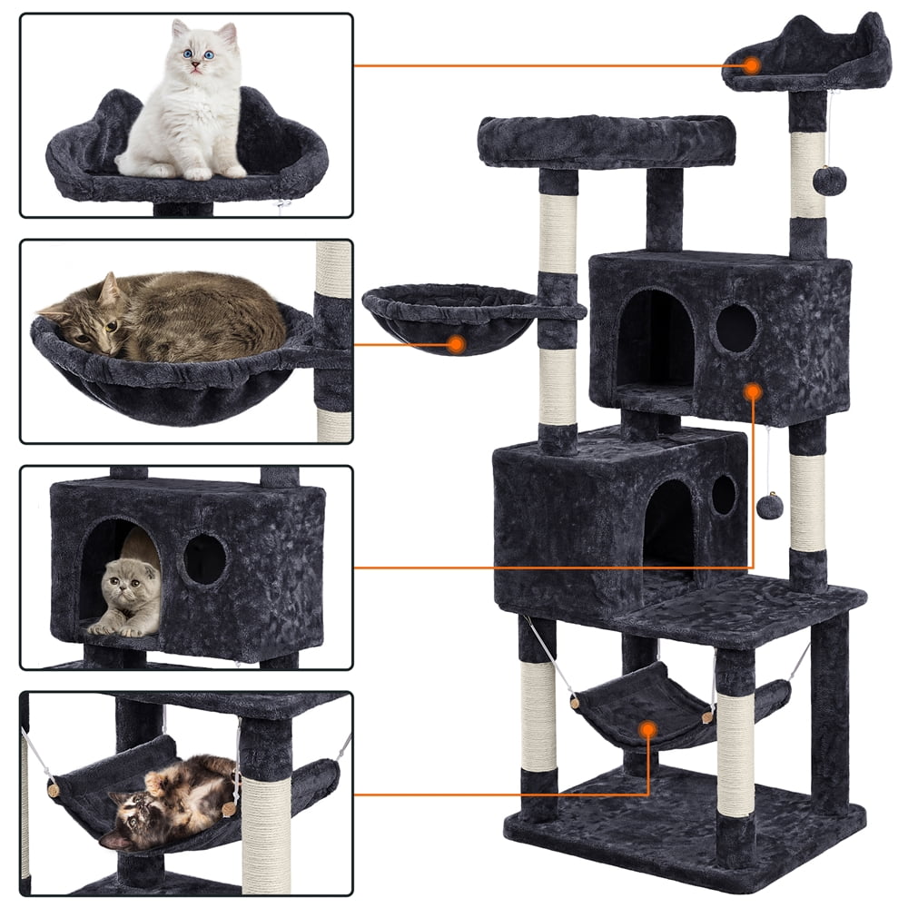 Alden Design 64.5"H Multi-level Cat Tree Tower with Condos and Perches, Black