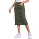 thumbnail image 4 of Faldas de mezclilla para mujer Inspire Chic, de cintura alta, con cremallera, abertura trasera, midi, con bolsillos, color verde militar, talla M, 4 of 6