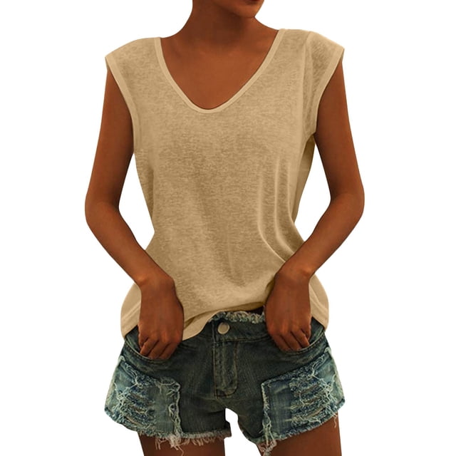 Camiseta básica holgada con mangas casquillo para mujer - Top informal con cuello en V - Poliéster/rayón/spandex - S-XXL - Varios colores para el día a día