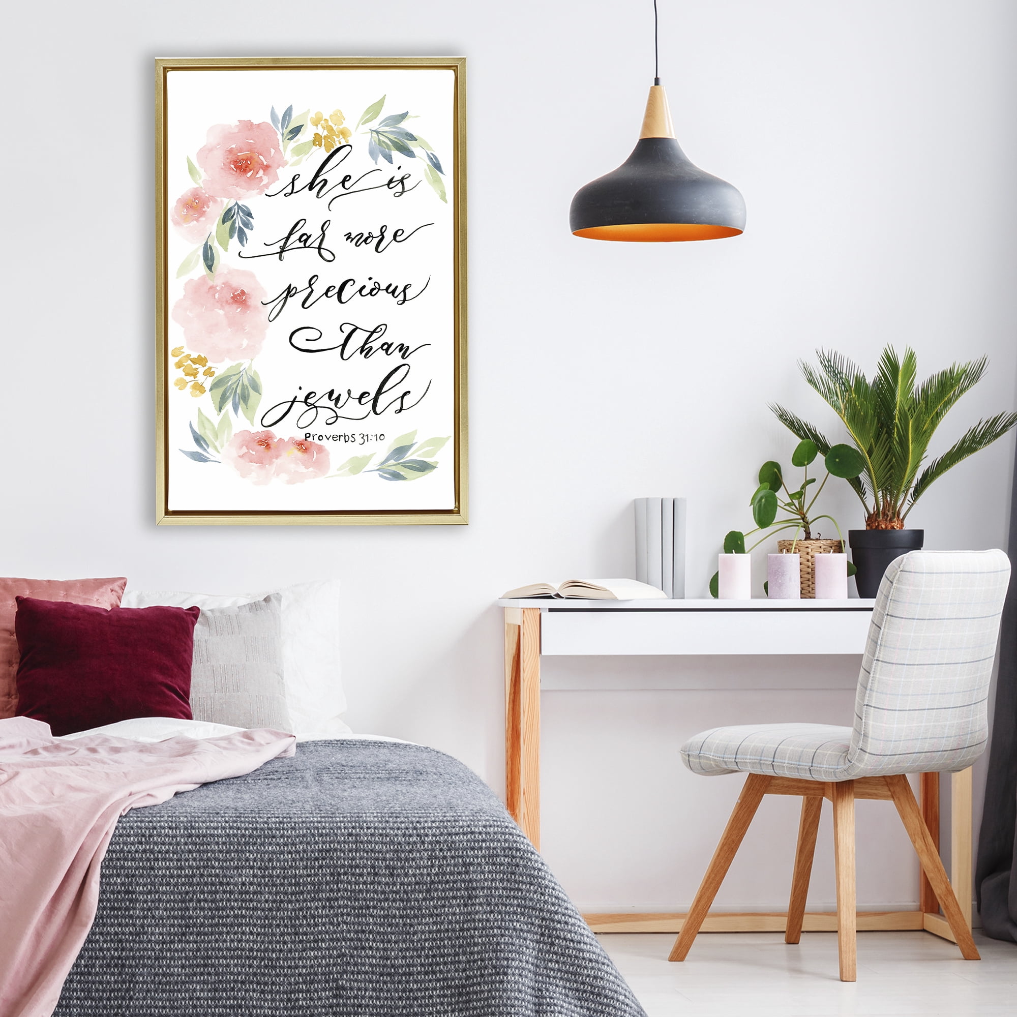 Stupell Industries Far More Precious Than Jewels Gold Framed Floater Canvas Wall Art, design by Lucille Price