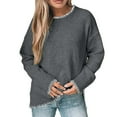 thumbnail image 2 of Womens Crewneck Pullover Sweater Long Sleeve Knit Side Slit 2025 Fall Winter Sweater Tops Dark Gray M, 2 of 5
