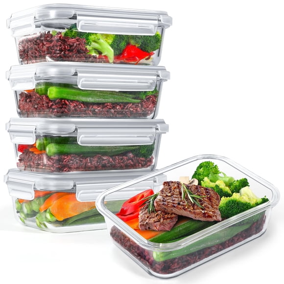 Juego de 5 Contenedores de Vidrio para Almacenar Alimentos TUSEASY de 1040ml con Tapa Hermética