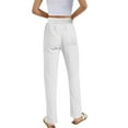 thumbnail image 4 of EDFBUYKRS Womens Tall Pants Suits 34-36 Inch Inseam Women's Summer Solid Color Linen High Waist Elastic Drawstring Pants Lightweight Loose Fit Casual Trousers with Pockets for Comfort and Style Xl, 4 of 7