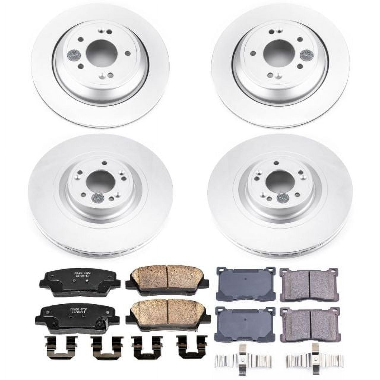 PowerStop Front and Rear Geomet Coated Brake Rotor and Pad Kit Fits: HYUNDAI KIA Select Models CRK7342