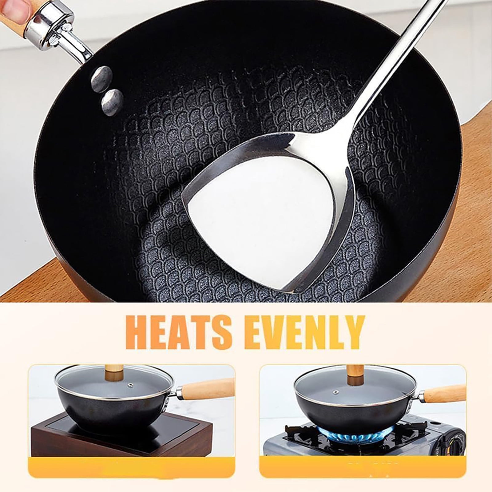 CanGonggg Fish Scale Pattern Flat Bottom Non Stick Pan Steel Woks & Stir Fry Pans Nonstick With Glass Lid For Induction Non Stick Skillet Stone Earth Frying Pan Steel Frying Pan Wide Pan Small Non