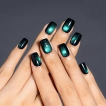 Color Changing Cat Eye Press On Nails Short Square Acrylic Full Coverage Glossy Reusable Nail Art Set for Women