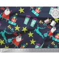 thumbnail image 3 of Soimoi Blue polyester Crepe Fabric Santa & Gifts Kids Print Fabric by the Yard 42 Inch Wide, 3 of 3