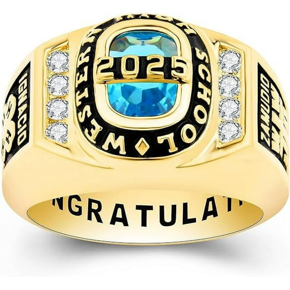 925 Sterling Silver Class Rings Cubic Zirconia Birthstone Rings Class Rings for Men High School Personalized Custom Rings Men's Class Rings Size 5-15 Graduation Rings for Men