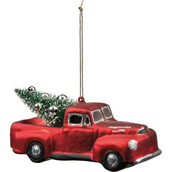 Red Truck with Christmas Tree Glass Ornament Holiday Decoration 29420 New