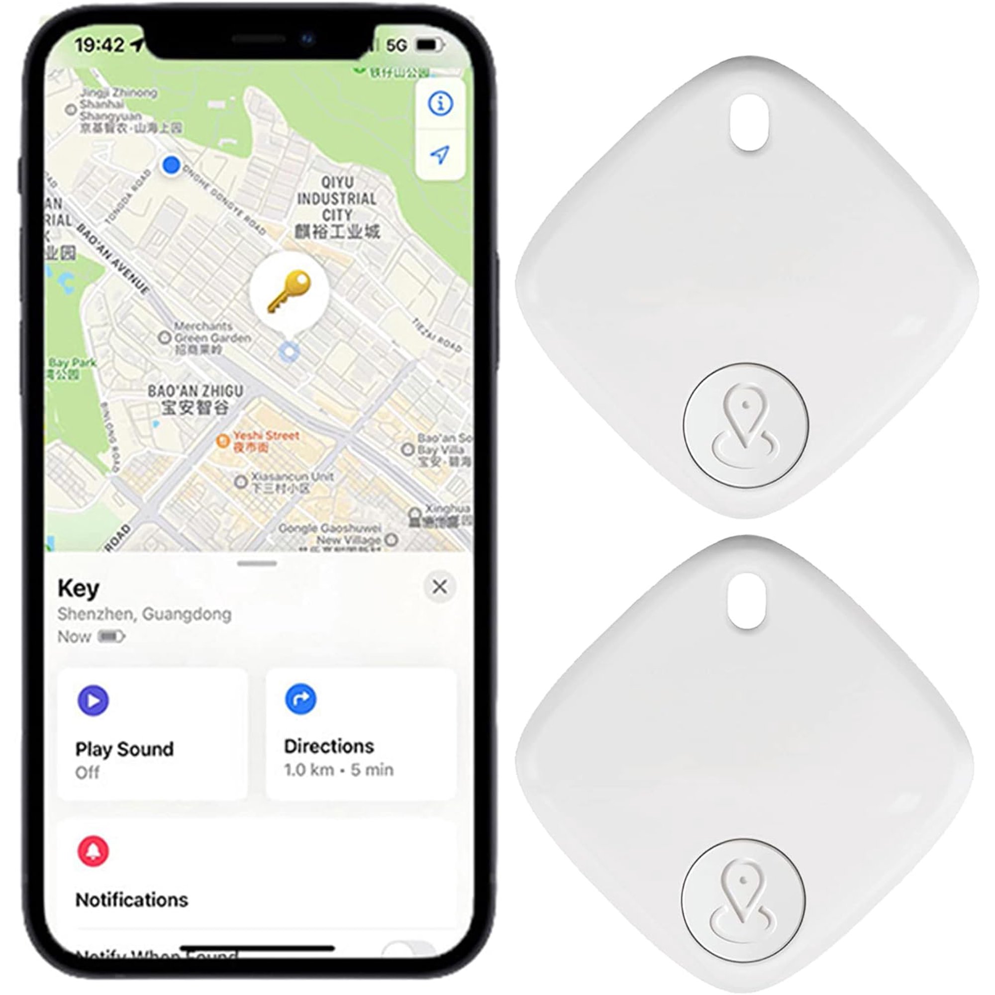 XIHAMA Bluetooth Tracker Item Locator Key Finder Smart Tag Compatible with Apple Find My (iOS Only) Replaceable 1-Year Battery Anti-Lost Tracker for Keys Bags Wallets Pets (White 2 Pack)
