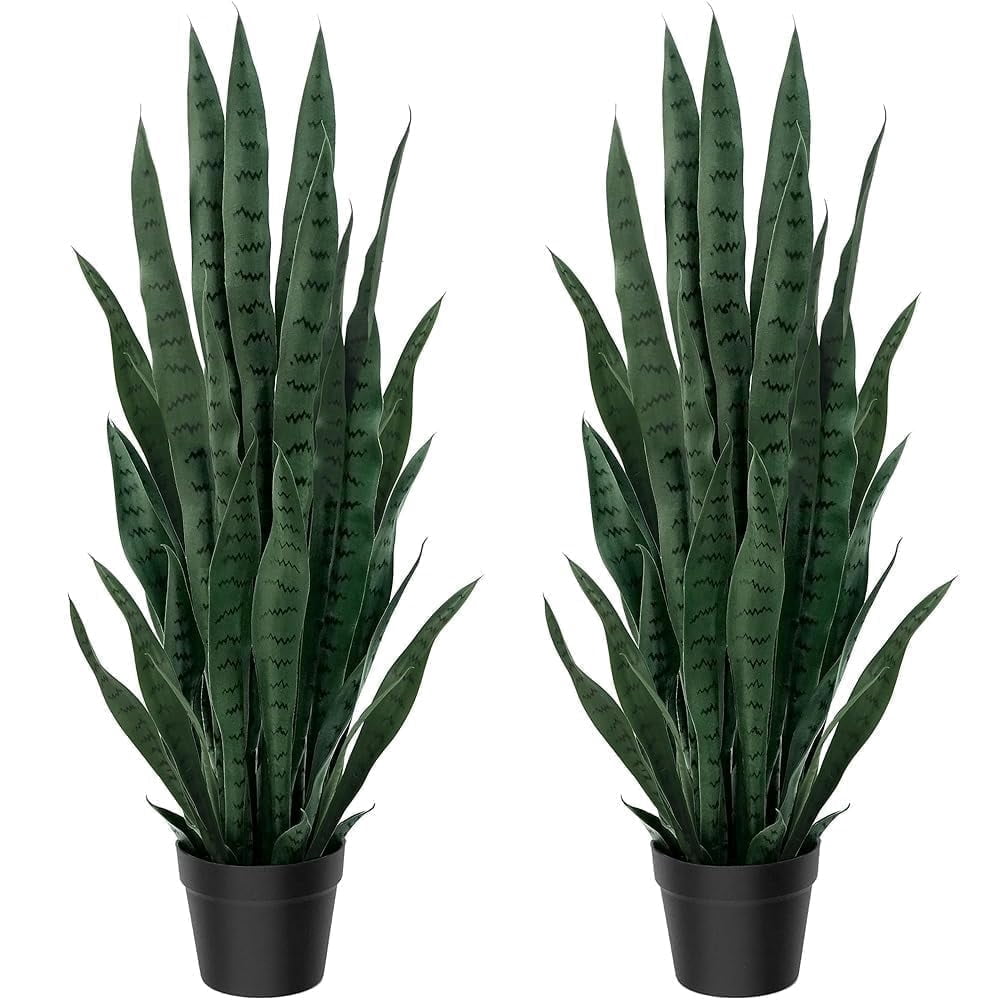 OLIVIVI Faux Snake Plants 3FT Tall Artificial Silk Agave Plant for Home Office Decor Indoor Outdoor Fake Lifelike Potted Plant with Wood Branches 2 pack