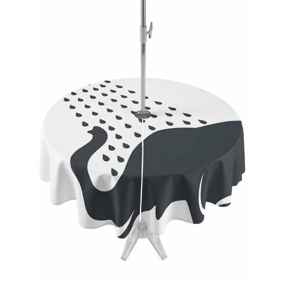 Elephants Showering Outdoor Tablecloth - 54 Inch Round Dining Table Cover, Modern Abstract Art Funny Animals Waterproof Outdoor Table Cloth with Umbrella Hole & Zipper for Picnic/Patio/Party
