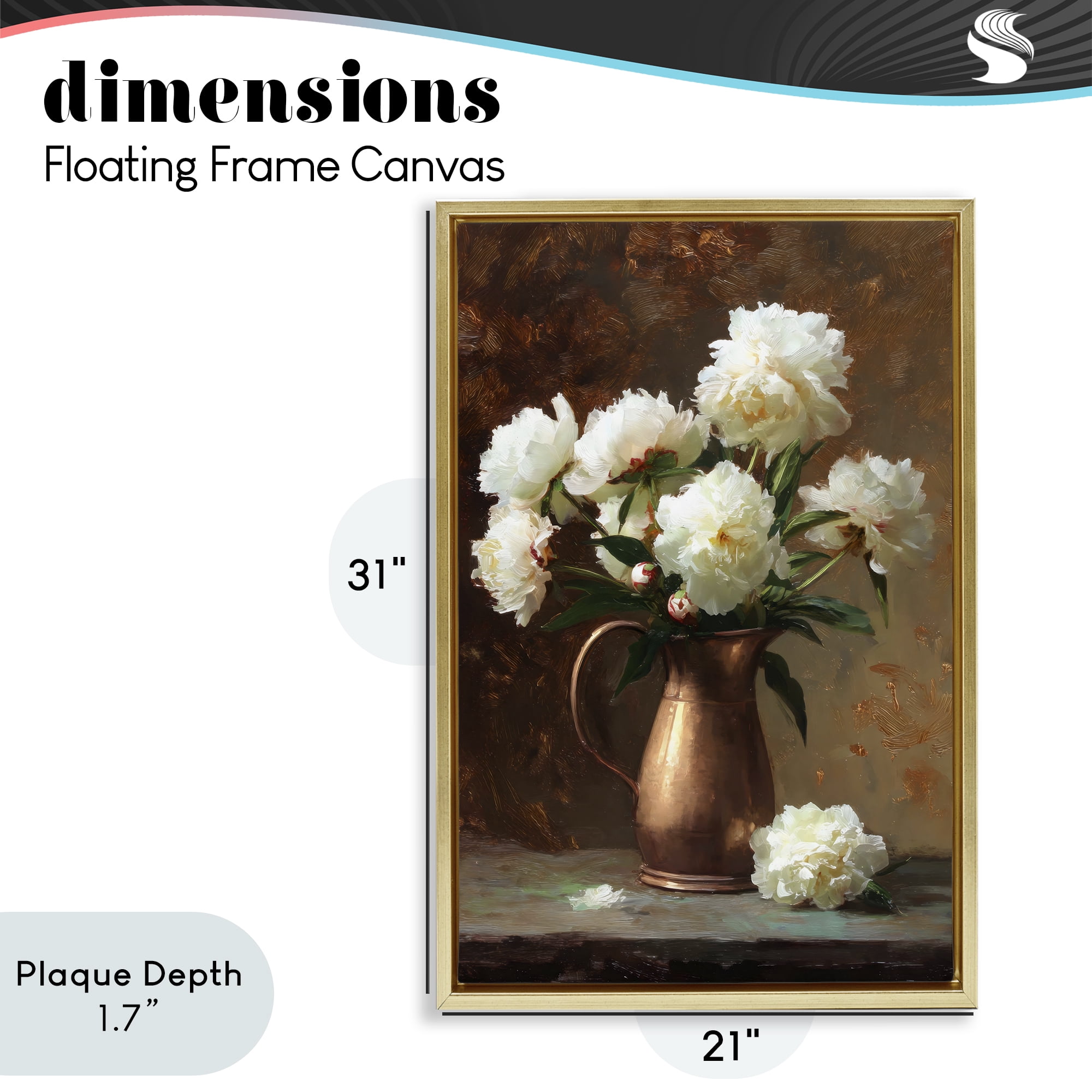 Stupell Industries Bronze Vase Peonies Gold Framed Floater Canvas Wall Art, design by Petal Prints Design
