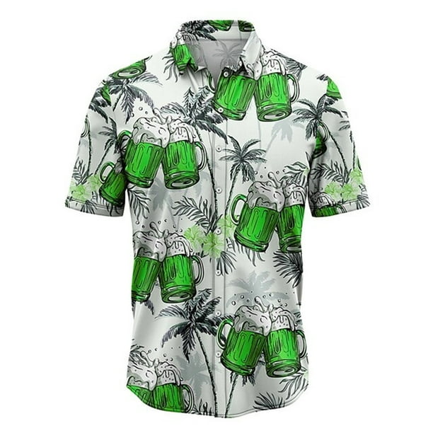 Camisa informal de solapa para hombre Cagnkofi, camisa de manga corta con estampado de cerveza, camisa abotonada estilo vacaciones playeras, ropa