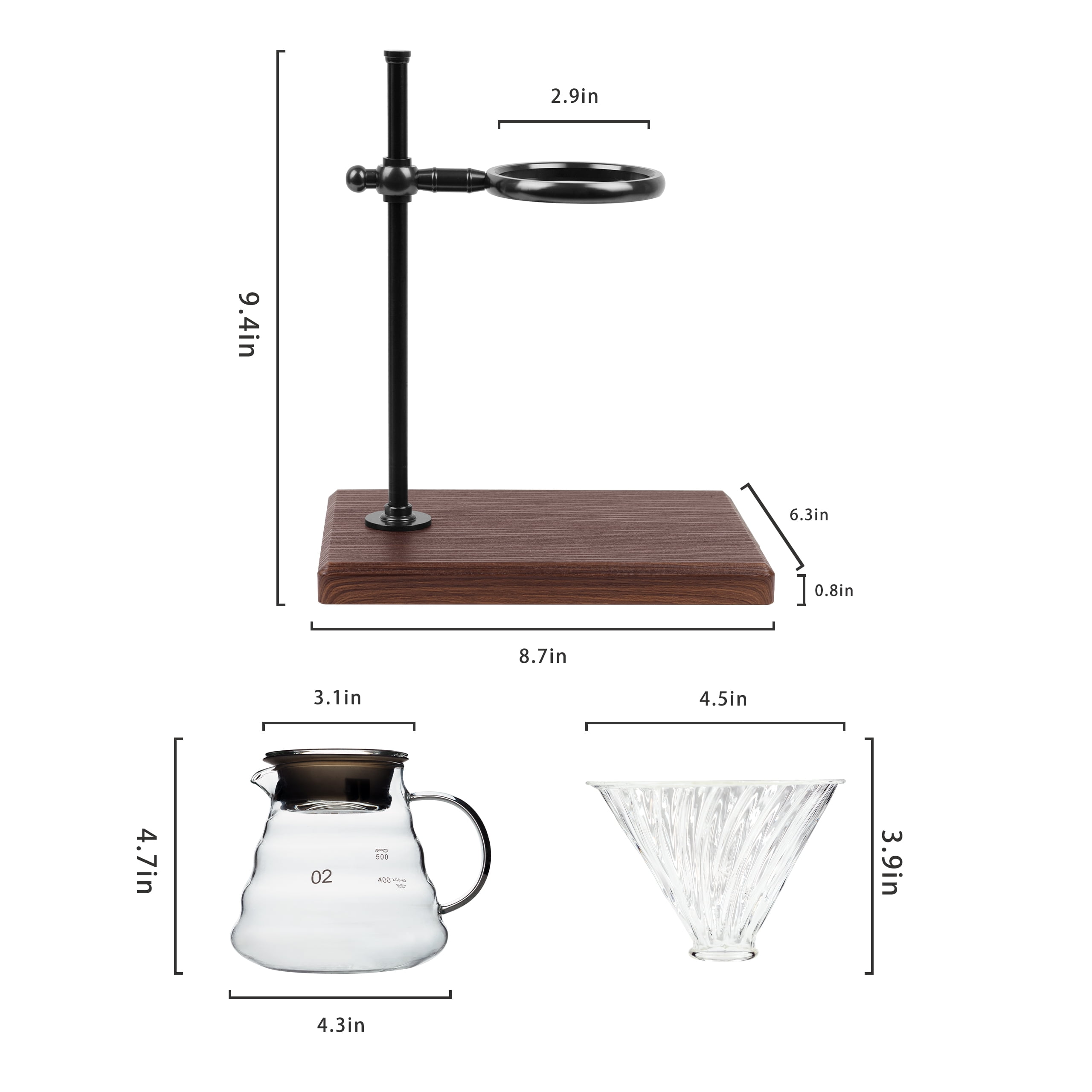 L'ÉPICÉA Pour Over Coffee Maker Set,Pour Over Coffee Maker with Stand,Adjustable Stainless Steel Stand(Black)