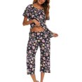 thumbnail image 2 of HAHDAXIA Womens Pajama Set Cotton Capri Pant Pyjama Short Sleeve Sleepwear Summer Pjs, 2 of 6