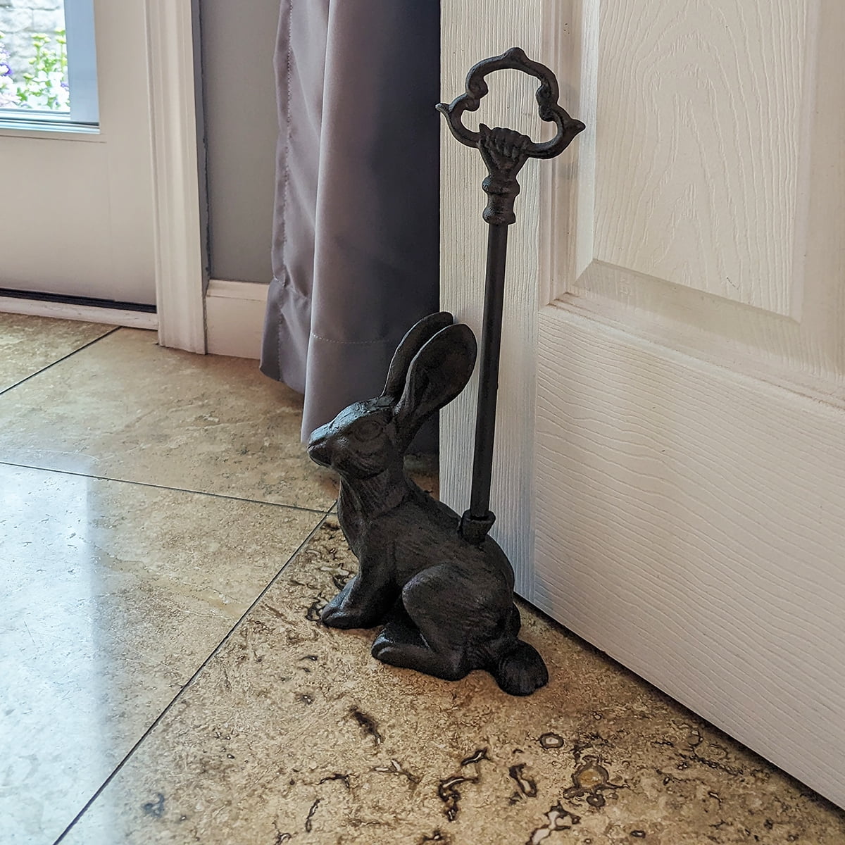 Cast Iron Rabbit Doorstop Carry Handle Heavy Metal Front Door Stop Bunny Stopper Home Decor