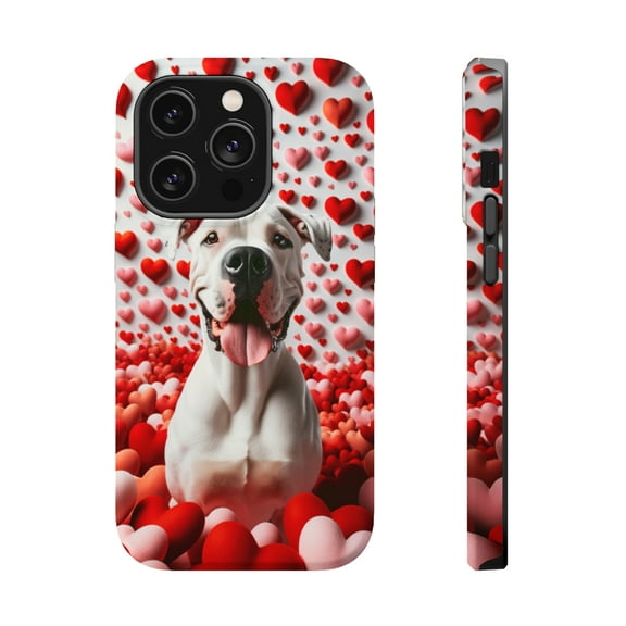 DistinctInk Tough Case for Apple iPhone 14 PRO (6.1" Screen), Compatible with MagSafe Charging - Valentine's Day Dogo Argentino