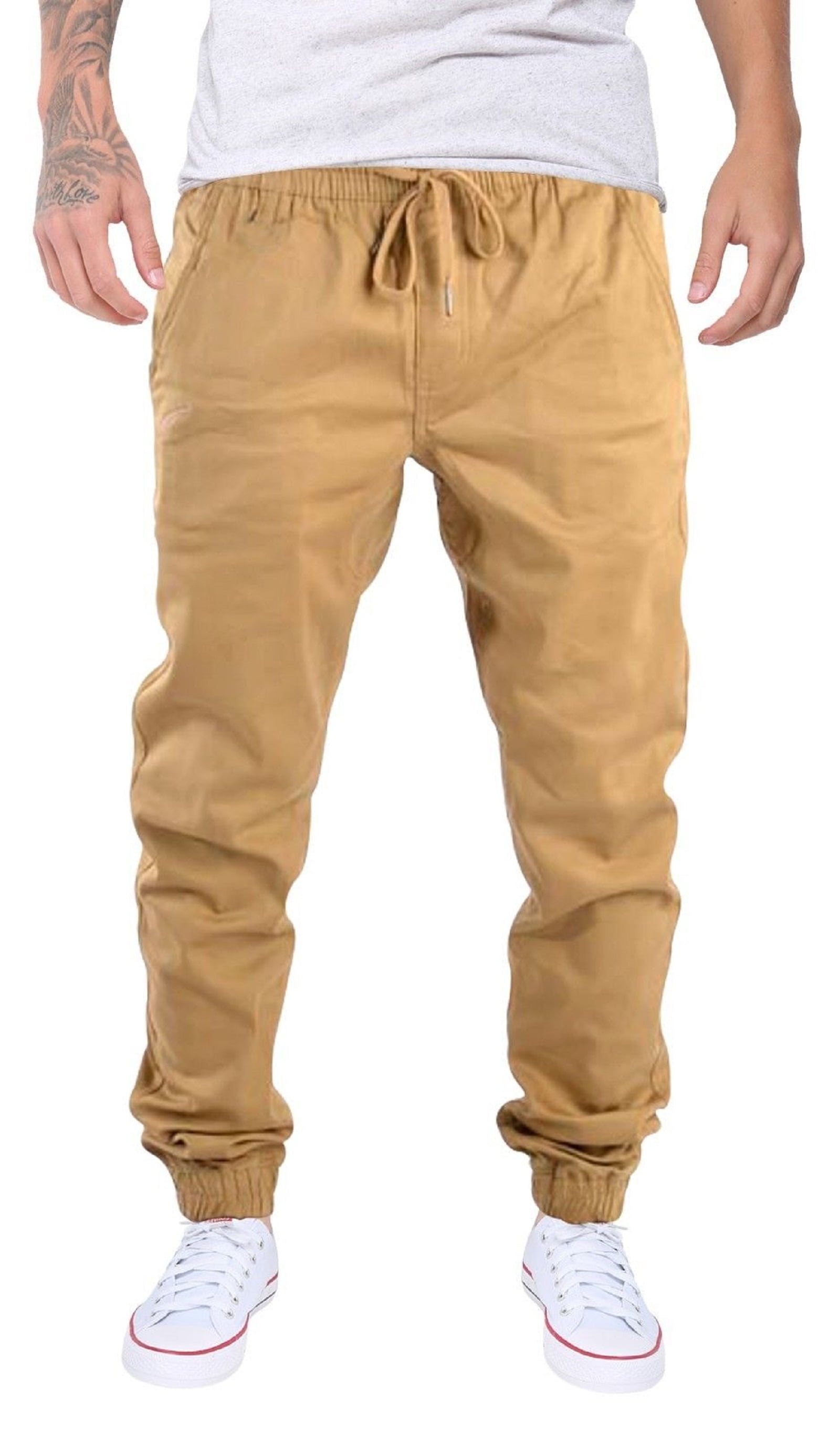 WOCACHI Mens Cargo Jogger Pants Twill Chino Drawstring Elastic Sports Trousers 