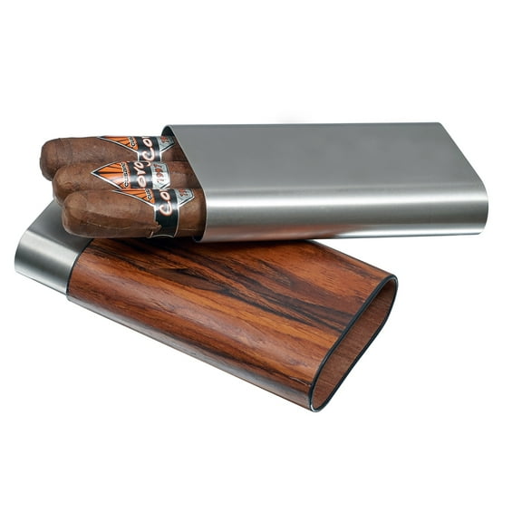 Visol Carver Wood and Metal 3-Finger Cigar Cases