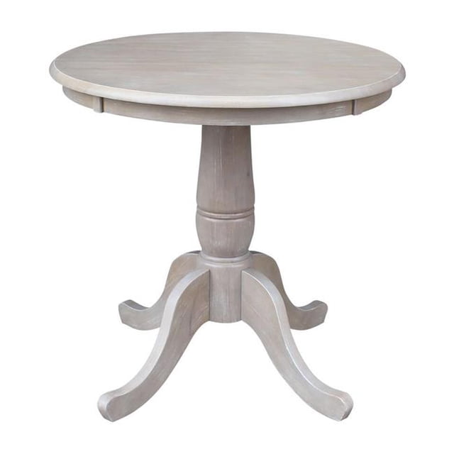 International Concepts K09-30RT Solid Wood Round Pedestal Dining Table Washed Gray Taupe