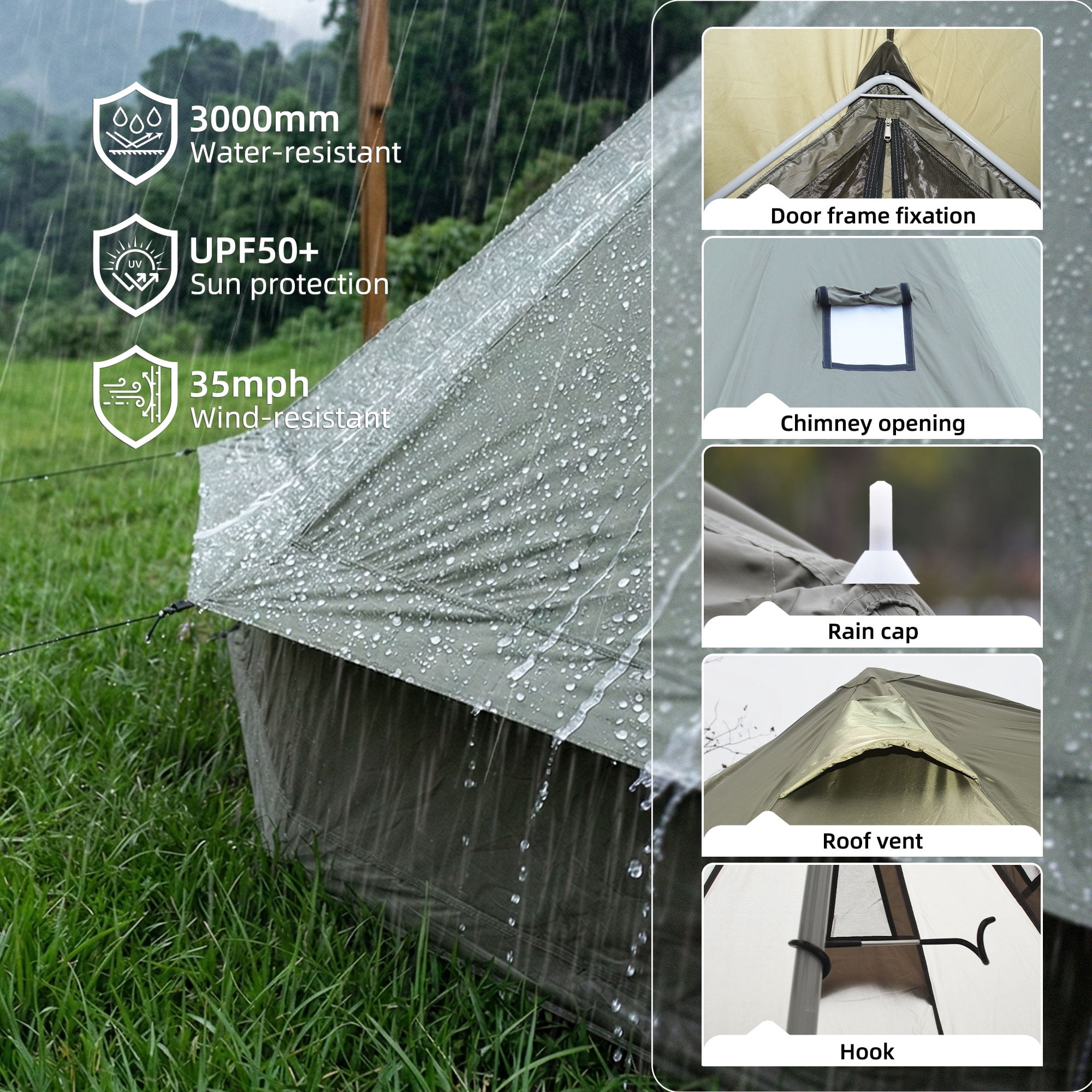 Yurt Tent with Stove Jack, 4 Season Waterproof Oxford Family Camping Tent, 9.8 FT Hot Tent Shelter Fits 3-4 People for Outdoor Party