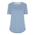 thumbnail image 5 of Otvok Womens New Short Sleeve Round Neck Pullover Chest Pleated Striped Print Tops, 5 of 6