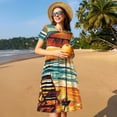 thumbnail image 4 of Honeii Beach Umbrella Sunset Print Women’s Short Sleeve Dress, Comfortable Casual Dress, Soft Polyester Spandex Blend, Stylish Everyday Wear for Summer, Perfect for Travel and Vacation, 4 of 6