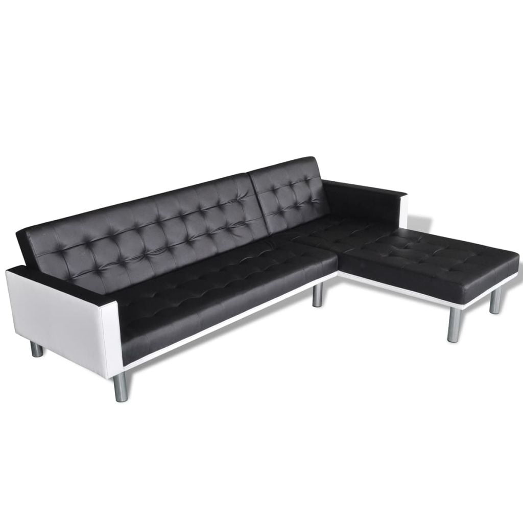 Kepooman Modern L-Shaped Artificial Leather Convertible Sectional Sofa Bed for Living Room, Black Kepooman Modern L-Shaped Artificial Leather Convertible Sectional Sofa Bed for Living Room, Black