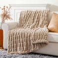 thumbnail image 2 of Cream Faux Fur Throw Blanket, Double Side Ruched Rabbit Fur Blanket for Couch, Bed, Super Soft Cozy Fuzzy Mink Blanket, 50"x60"(Ivory), 2 of 10