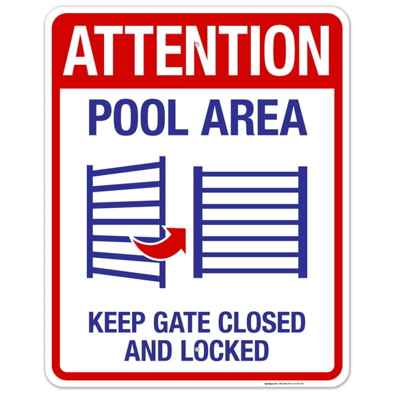Attention Pool Area Keep Gate Closed And Locked Sign, Pool Sign,