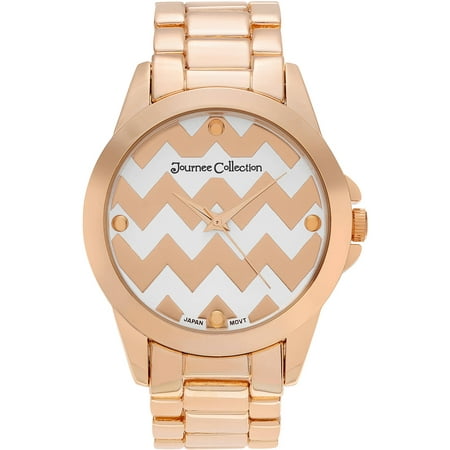 Journee Collection Women's Round Face Chevron Print Dial Link Bracelet Fashion Watch, Rose Gold