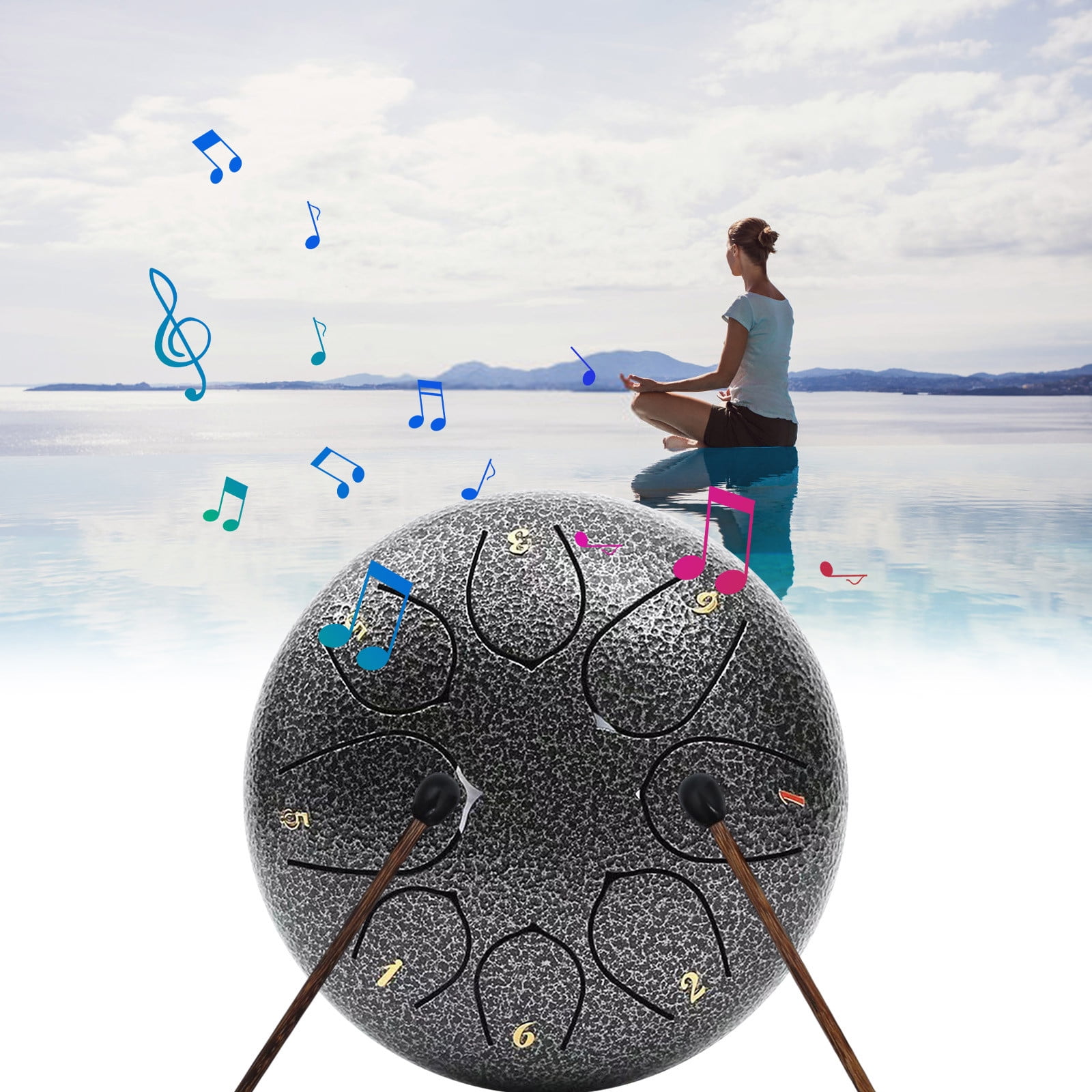 Twfbrm Rain Drum for Outside, 6 inch 8 Notes Steel Tongue Drum with Music Book, Sound Healing Instruments Waterproof Chakra Drum Musical Education Rain Chime Relaxation Gifts for Adults and Kids