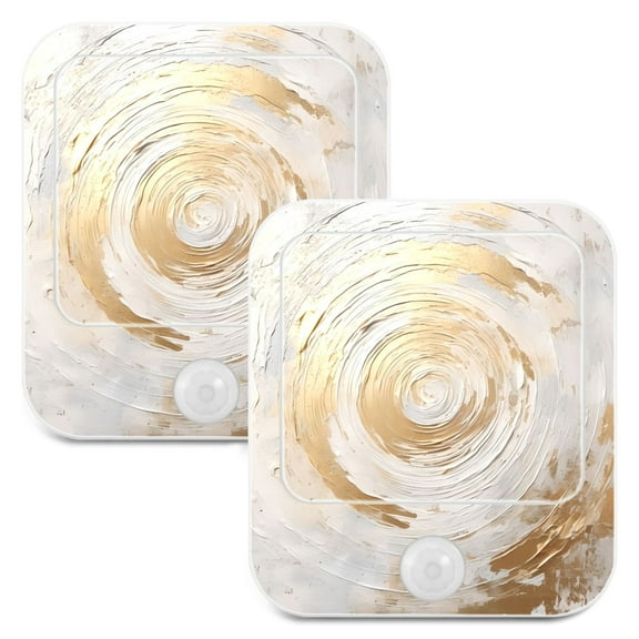 White and Golden Abstract LED Motion Sensor Night Light Plug into Wall 2 Pack Auto Dusk to Dawn Adjustable