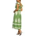 thumbnail image 3 of INSPIRE CHIC Women's Dress Square Neck Flutter Cap Sleeve Smocked Maxi Boho Sundress L Green, 3 of 6