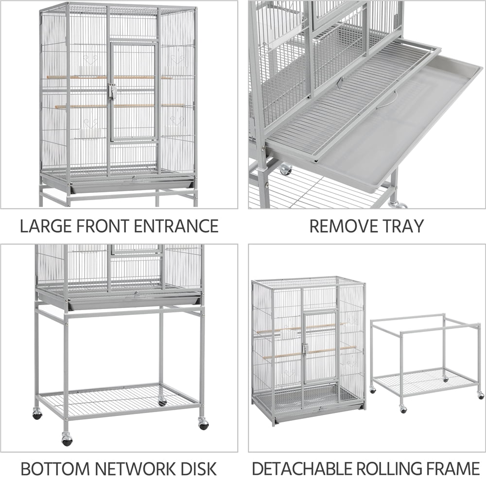 Alden Design 54" Metal Rolling Bird Cage with Detachable Stand, Light Gray