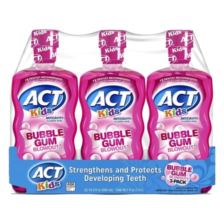ACT Kids Bubblegum Blowout Anti Cavity Rinse 3 Count 16.9 oz.