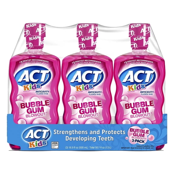 ACT Kids Bubblegum Blowout Anti Cavity Rinse 3 Count 16.9 oz.