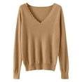 thumbnail image 4 of Htigea Soft Cozy Sweater for Women Solid V-Neck Long Sleeve Knit Pullover Casual Fall Winter Jumper Tops Gold M, 4 of 4