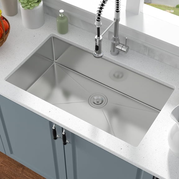 33 Inch Undermount Kitchen Sink - 33x19 Stainless Steel Kitchen Sink T304 18 Gauge Undermount Sinks Single Bowl Handmade Sinks Under the Counter, 9" Deep