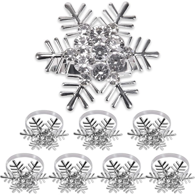 Zhuge 12 anillos de servilletas navideños, porta anillos de servilletas navideños, anillos de mesa para bodas, decoración de mesas para reuniones familiares, copo de nieve