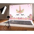 thumbnail image 2 of ABPHOTO 7x5ft Unicorn Backdrop Phtotgraphy Pink Unicorn Party Roses Flowers Edge Pattern Sweet Cute Gold Star Backdrops, 2 of 4