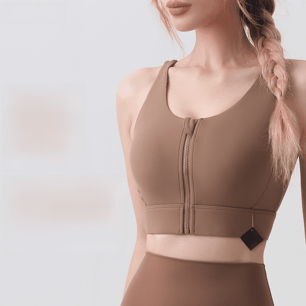 Ropa interior deportiva a prueba de golpes con cremallera Cool Sense de resistencia media para mujer, sujetador de yoga para correr y fitness con espalda hermosa de verano